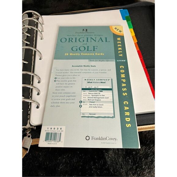 VTG 1998 FRANKLIN COVEY GREEN LINE LEATHER TRIM 7 RING, BINDER - Picture 10 of 11